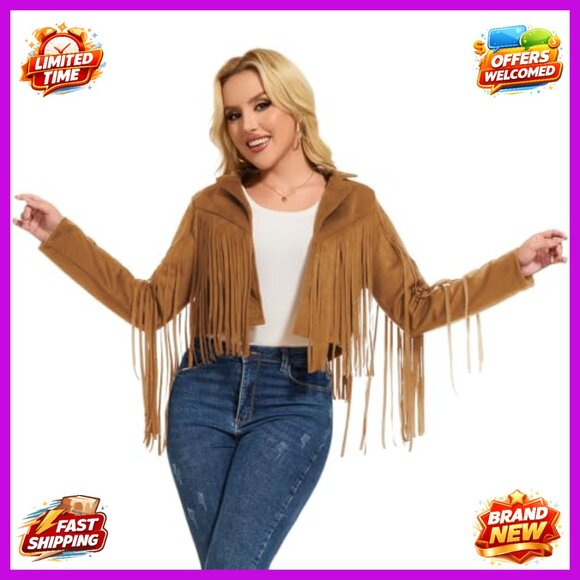 Faux Suede Leather Fringe Jacket Western Style Halloween Costume Adult - Picture 4 of 6